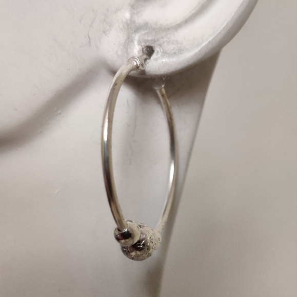 Sterling Silver Hoops Earrings with Orbits - Picture 6 of 16